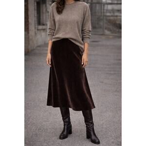 Vintage Ralph Lauren Purple Label Gold Velvet Midi Skirt 8 Brown Quiet Luxury